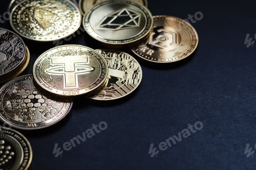 Preview: Various cryptocurrencies with black background
