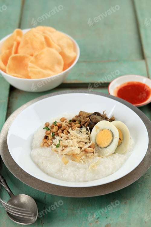 Preview: Bubur Ayam or Indonesia Chicken Porridge, Typical Indonesian Breakfast