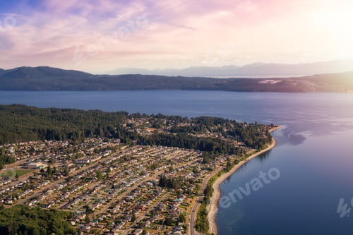 Preview: Aerial view of a small town, Powell River, during a sunny summer day