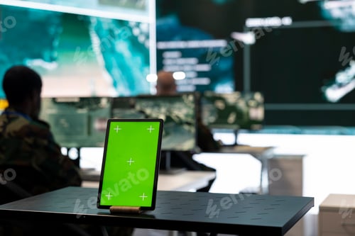 Preview: Isolated green screen display running on a tablet in federal army division