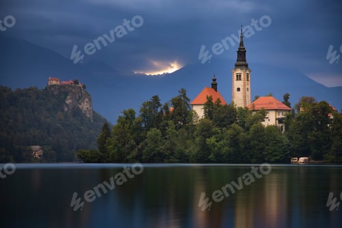 Preview: Amazing View On Bled Lake, Island,Church And Castle With Mountain Range