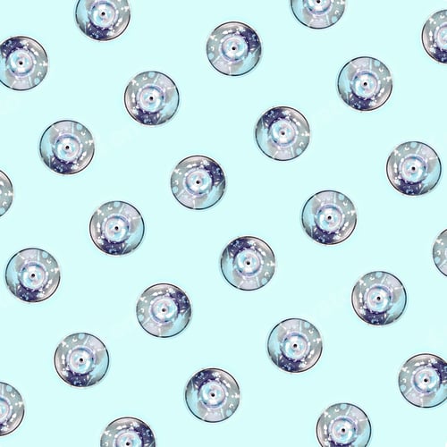 Preview: Many used spray cans for graffiti drawing lies on a pastel colored background