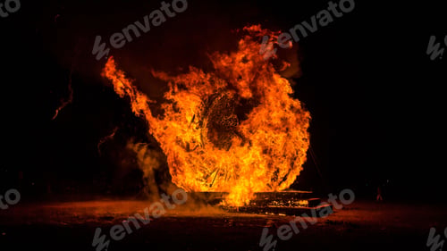 Preview: African burning festival with flames in the darkness