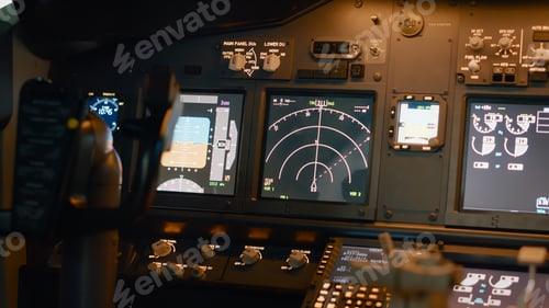 Preview: Nobody in plane cabin with control panel and navigation compass