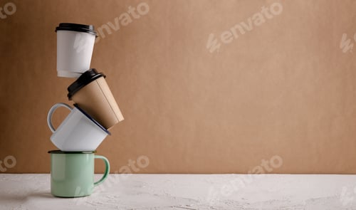 Preview: Zero Waste Products. Set of Recycle Coffee Cup. Reduce Plastic Packaging. Environment