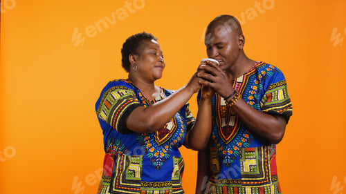 Preview: African american couple enjoying smell on fresh coffee