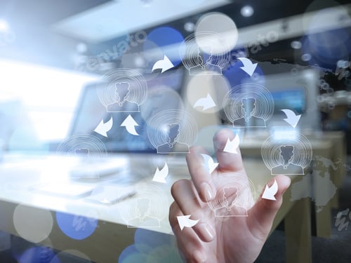 Preview: Double Exposure Of Businessman Hand Working With New Modern Computer Show Social Network Structure