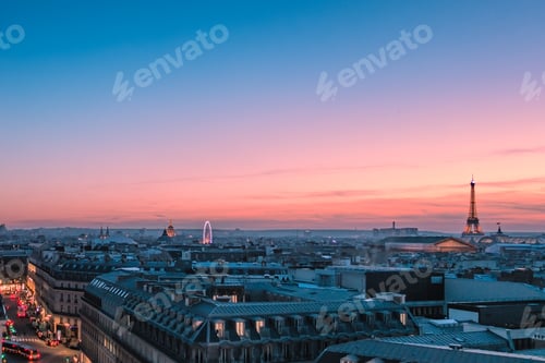 Preview: Eiffel tower on architecture tower at twilight