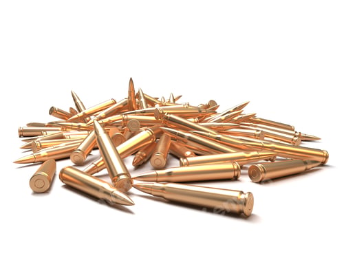 Preview: Rifle bullets over white background
