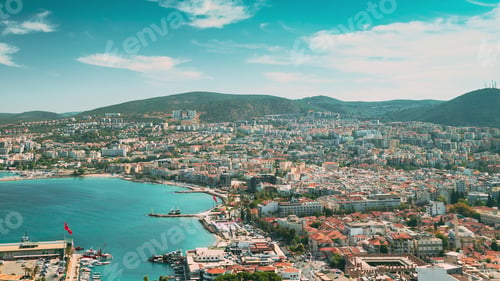 Preview: Kusadasi, Aydin Province, Turkey. Waterfront And Kusadasi Cityscape In Sunny Summer Day. Scenic View