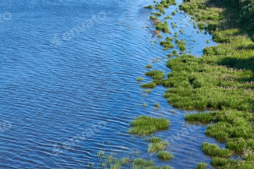 Preview: Island seacoast, aerial top view. Pure, clean and calm blue water. Virgin nature