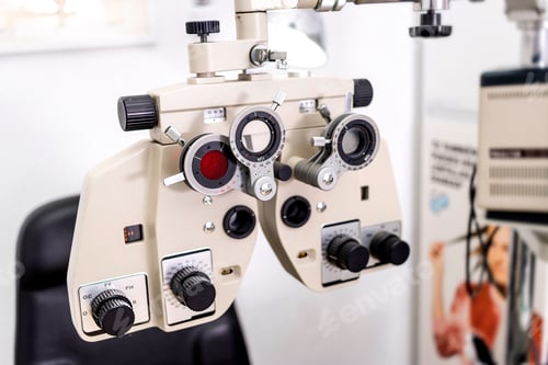 Preview: Visual Health Examination: Detailed View of a Phoropter for Eye Testing