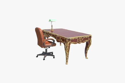Preview: Baroque Style Office Desk with Chair and Lamp