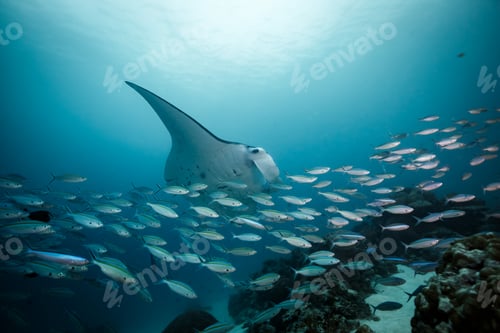 Preview: Underwater ocean scene with a variety of fish swimming among coral reefs