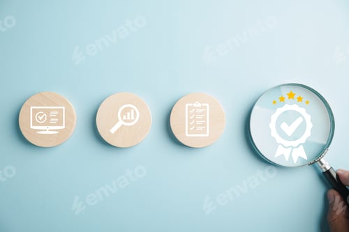 Preview: Certification and ISO quality concept illustrated with a magnifying glass highlighting
