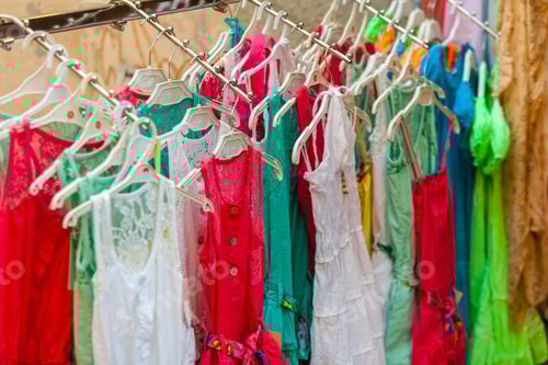 Preview: Summer Female Dresses at a Store. CloseUp shot