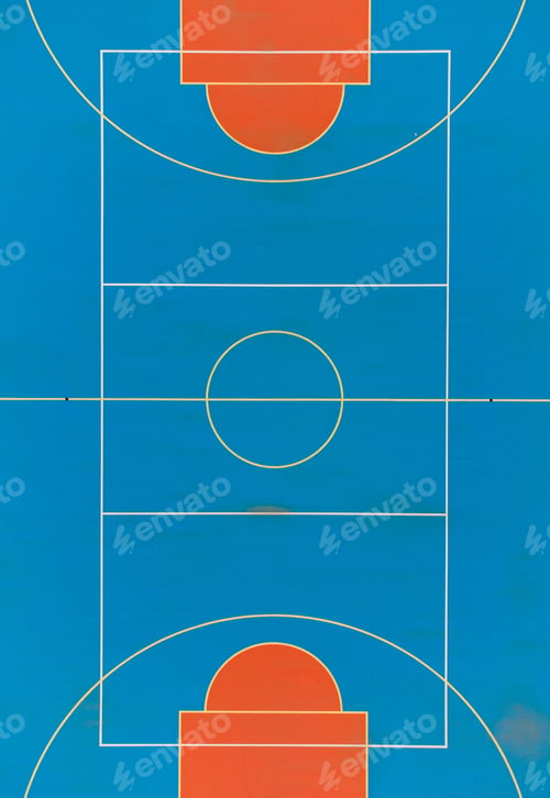 Preview: Aerial view of the deserted basketball bright court