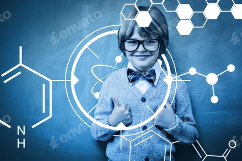 Preview: Science Graphic Against Little Boy Gesturing Thumbs Up Against Blackboard