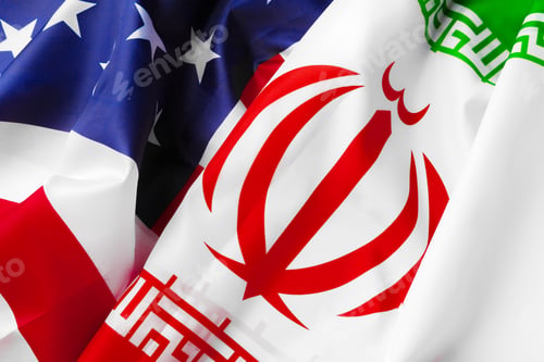 Preview: Flag of Iran together with flag of the United States of America