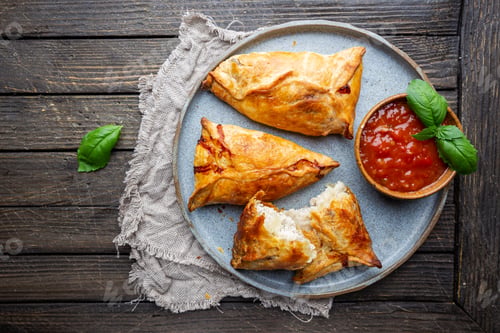Preview: Samsa or samosas with chicken fillet