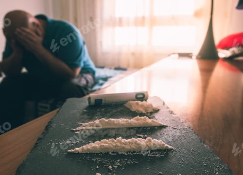 Preview: Man addicted to cocaine, suffering alone. Drug addiction concept