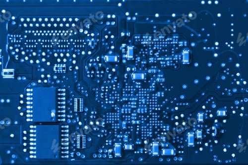 Preview: close up of PCB board and IC chip, Electronic circuit board, Electronic part.