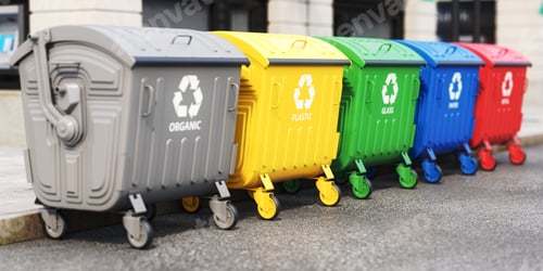Preview: Garbage containers with separated garbage on a street.