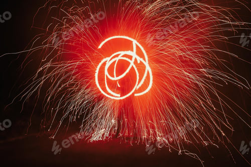 Preview: Fire dancers swing, spinning red fire and man juggling with bright sparks