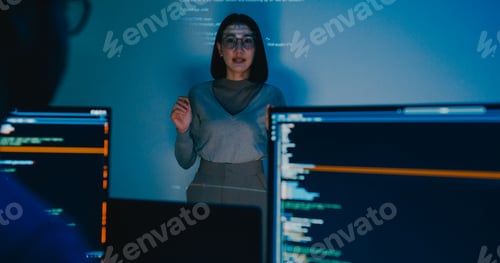 Preview: Asia female software developer mentor leader manager talk strategy plan to executive write prompt AI