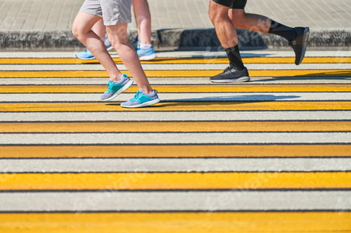 Preview: Man running crosswalk, copy space