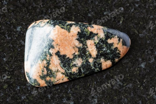 Preview: sample of polished gabbro mineral on black granite