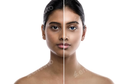 Preview: Transformation of young Indian woman. Result of plastic surgery or retouch.