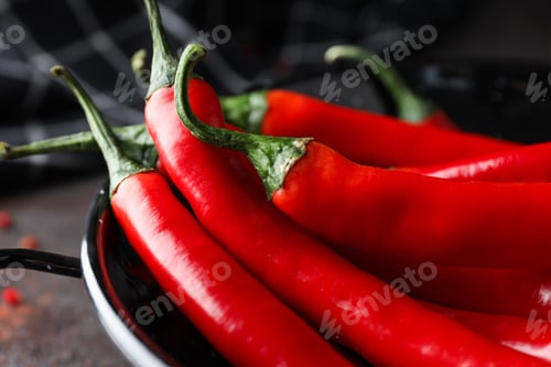 Preview: Hot chili pepper, close-up, top view.