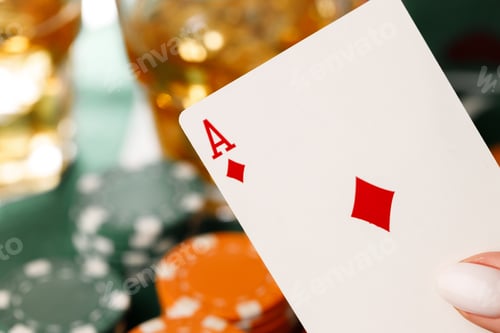 Preview: Female hand holding playing cards in casino