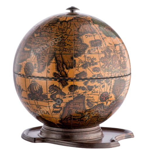 Preview: Old wooden terrestrial globe on a plinth