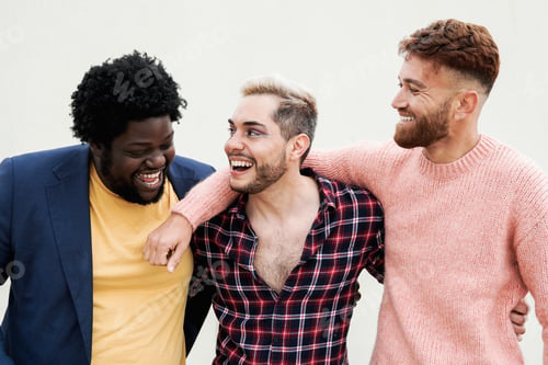 Preview: Diverse trendy group of friends having fun together. LGBTQ community and equality concept