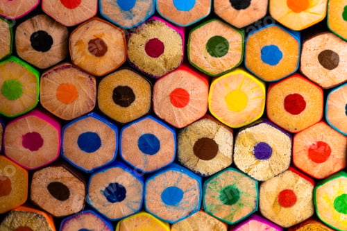 Preview: Close up of stack of multi coloured pencils