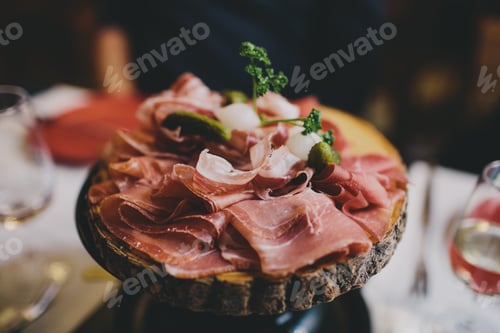 Elegant Charcuterie Board with Cured Meats and Pickles