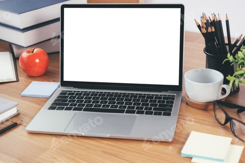 Preview: Mock up blank white screen laptop.