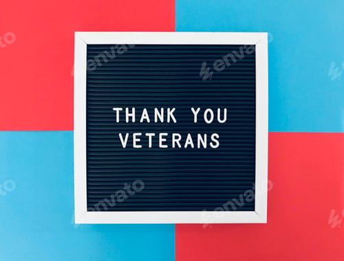 Preview: Thank you Veterans sign board on blue and red background to salute our dearest veterans