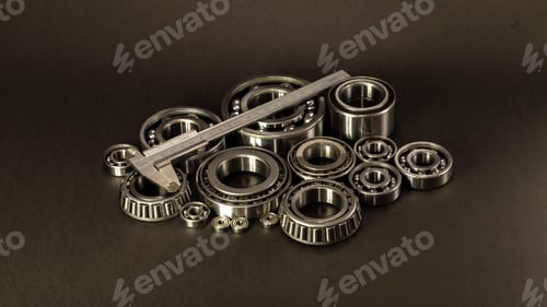 Preview: Closeup shot of bearings isolated on a dark background
