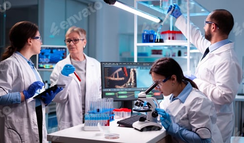 Preview: Group of researcher in healthcare laboratory study virus