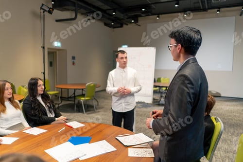 Preview: business meeting the audience asks a question or offers an idea to the speaker brainstorming session