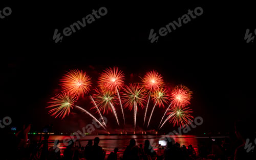 Preview: Colorful firework in celebration night with night sky background.