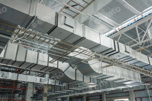 Preview: Air conditioning and ventilation system work, duct pipes covered with moisture-proof insulation