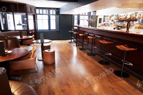 Preview: Interior Of Empty Bar With Stools And Counter
