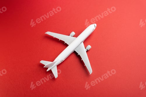 Preview: White plane on a red background. Airline operators, air carriers.