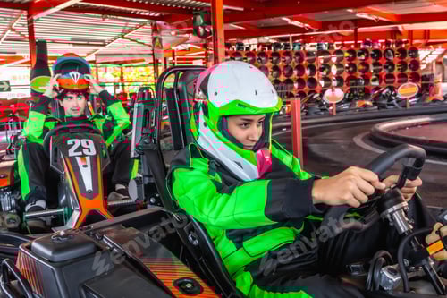 Preview: Young Adults Enjoying Go-Karting Fun Together