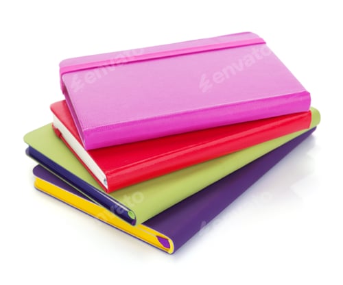 Preview: Stack of Colorful Notebooks on White Background