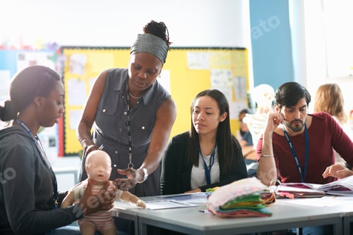 Preview: Lecturer speaking to college students in Childcare class